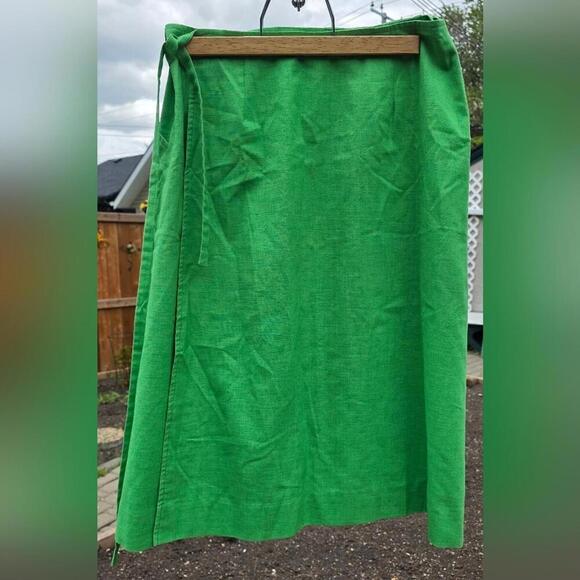 Vintage Green Linen Wrap around Skirt 28 inch waist - Picture 1 of 9